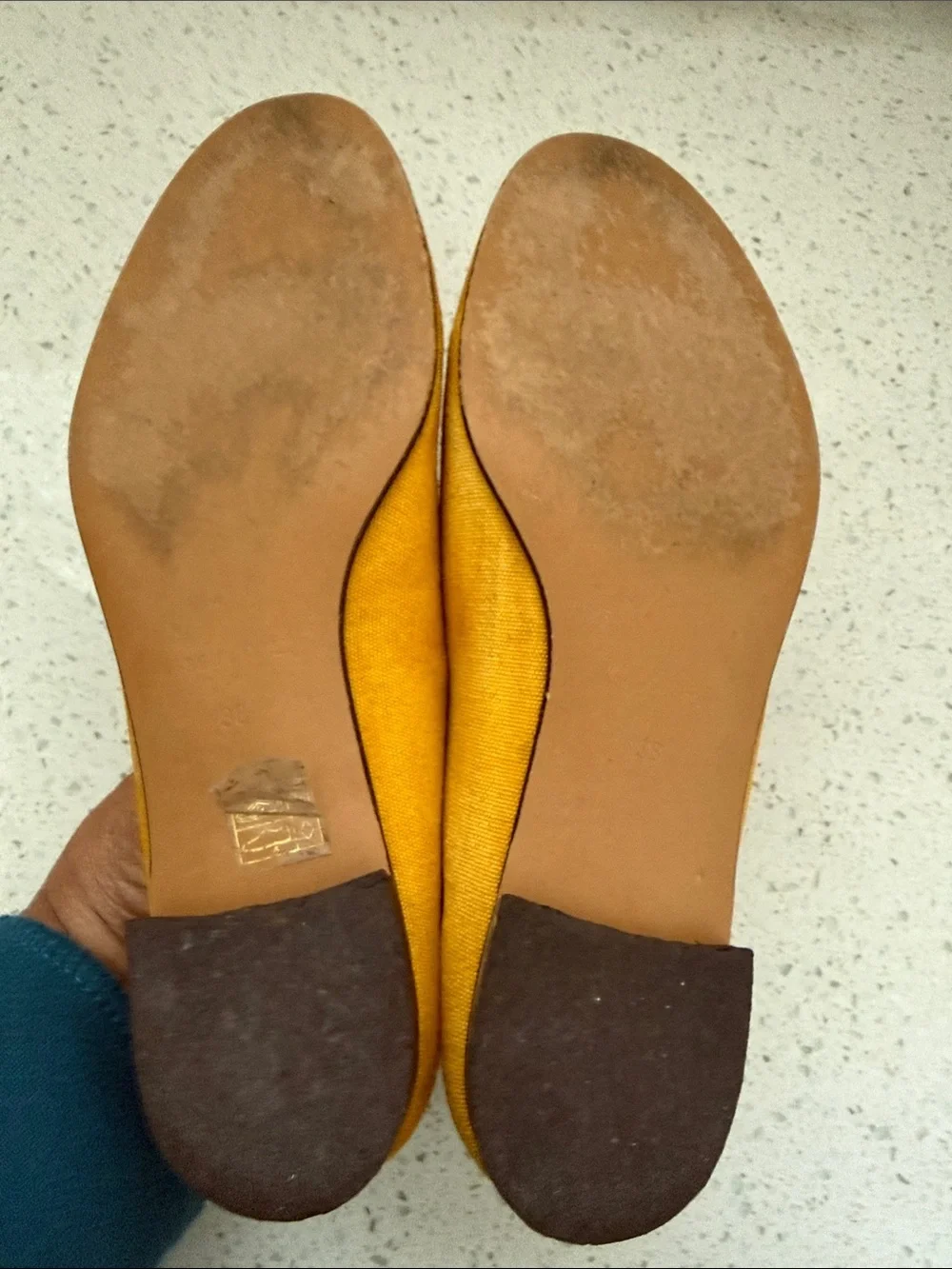 Alex Mill Women's Mustard Canvas Ballet Flats with Neutral Trim